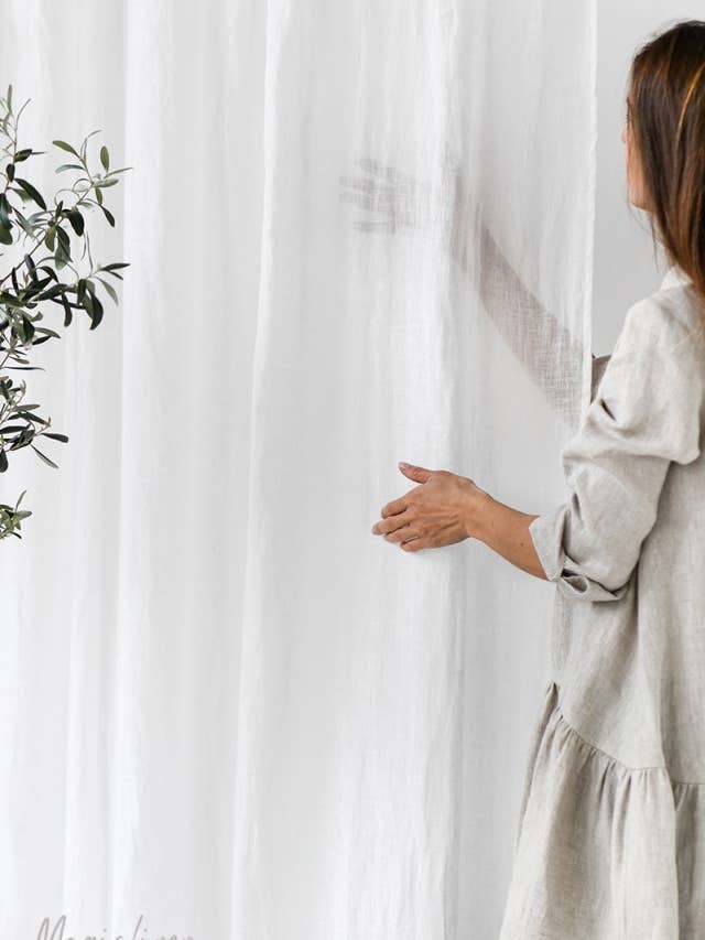 Sheer Rod Pocket Linen Curtain Panel in White for wholesale by MagicLinen (We handle U.S. import procedures for you)