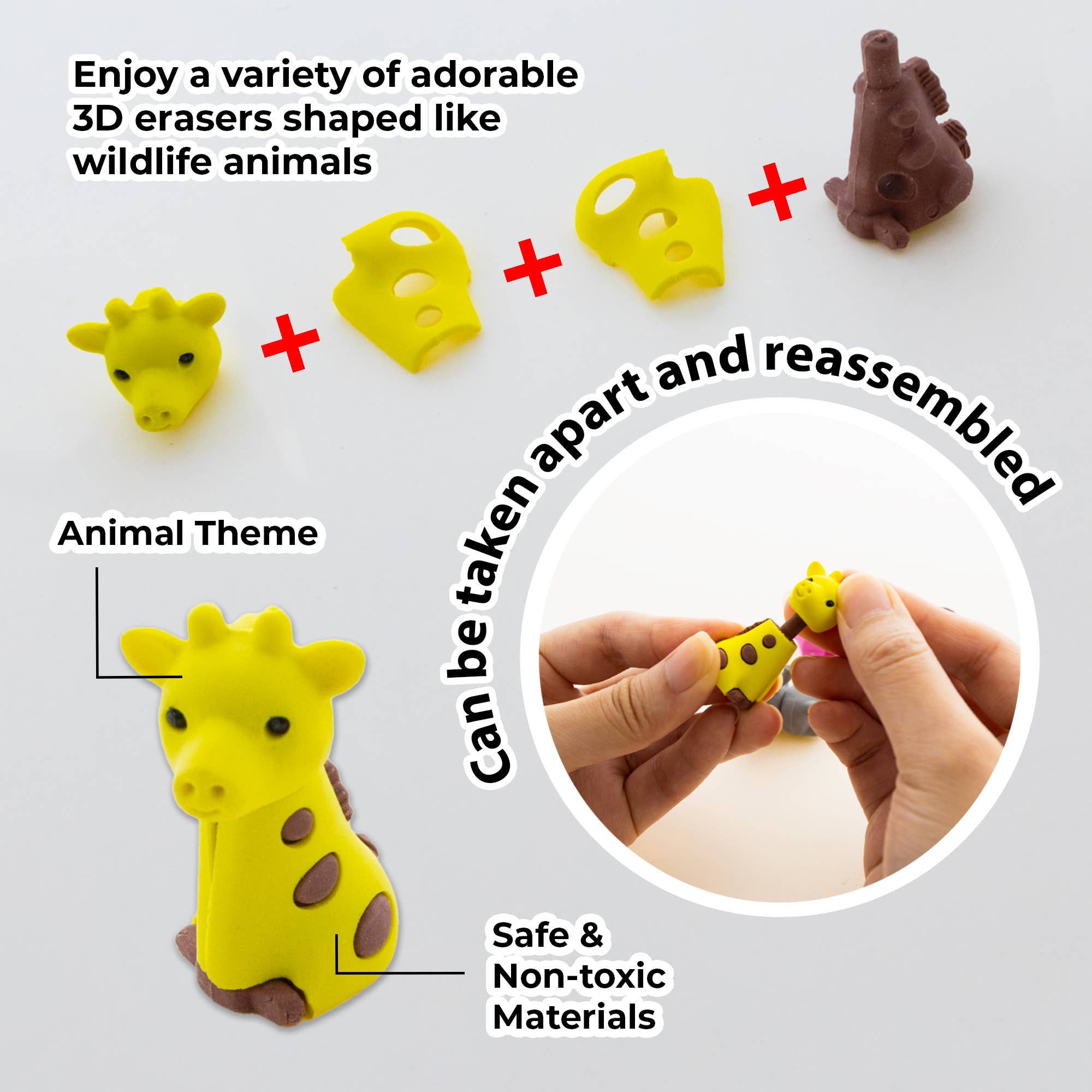 BAZIC Products - Vente Gomme – enfant - Ensembles de gommes 3D Wildlife Adventures1