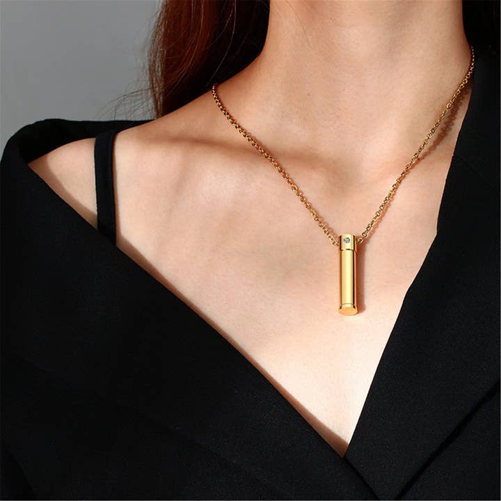 Perimade & Co. LLC - Wholesale Pendant/Charm Necklace - Gold Human Ashes Urn Pendant Necklace in Stainless Steel