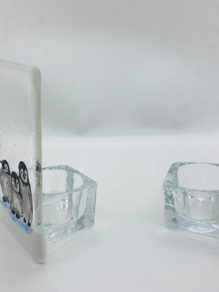 Single Penguin Tea Light Holder for wholesale by Ally Glass Studio
