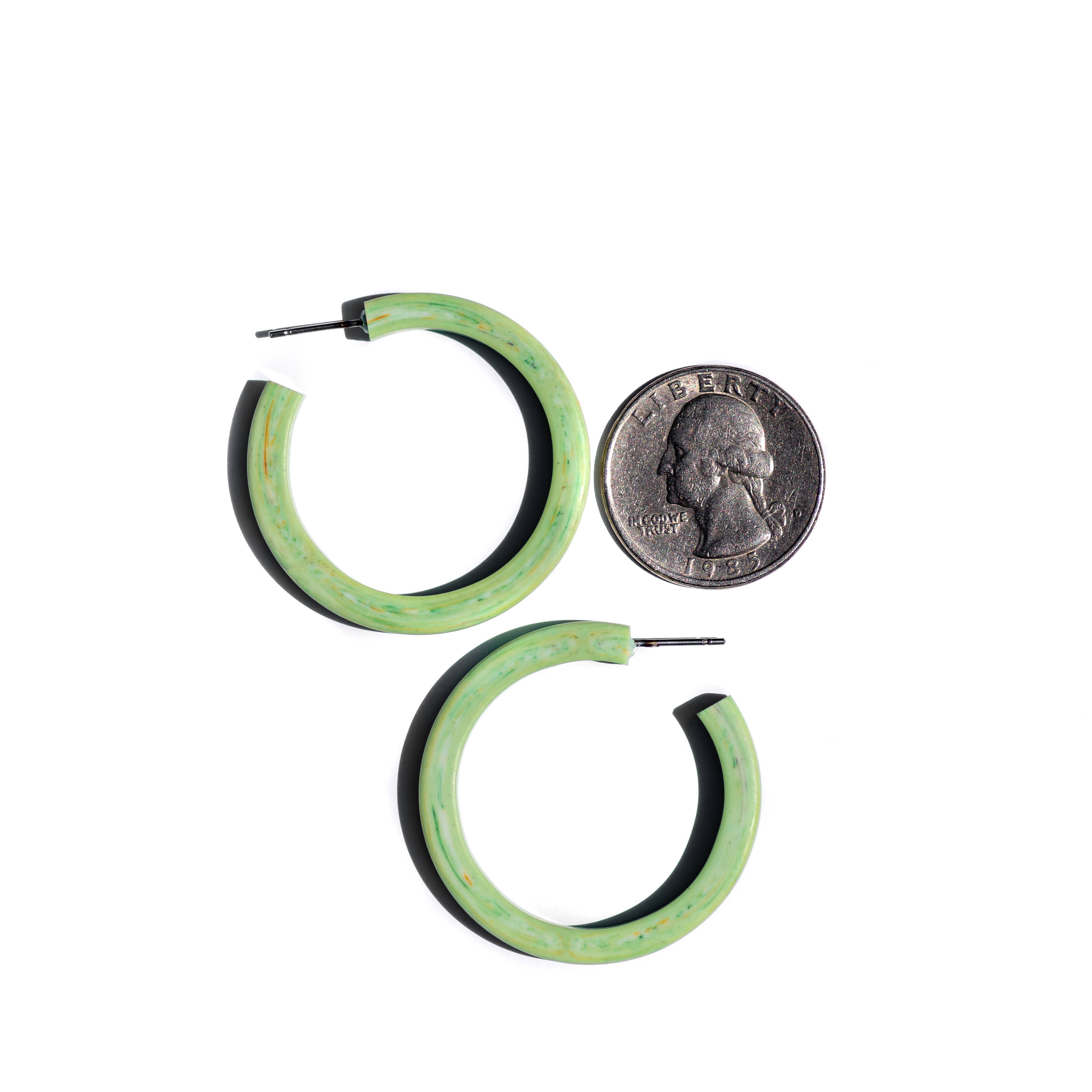 Leetie Lovendale - Wholesale Hoop Earrings - Mint Green Marbled Matte Classic Hoop Earrings5