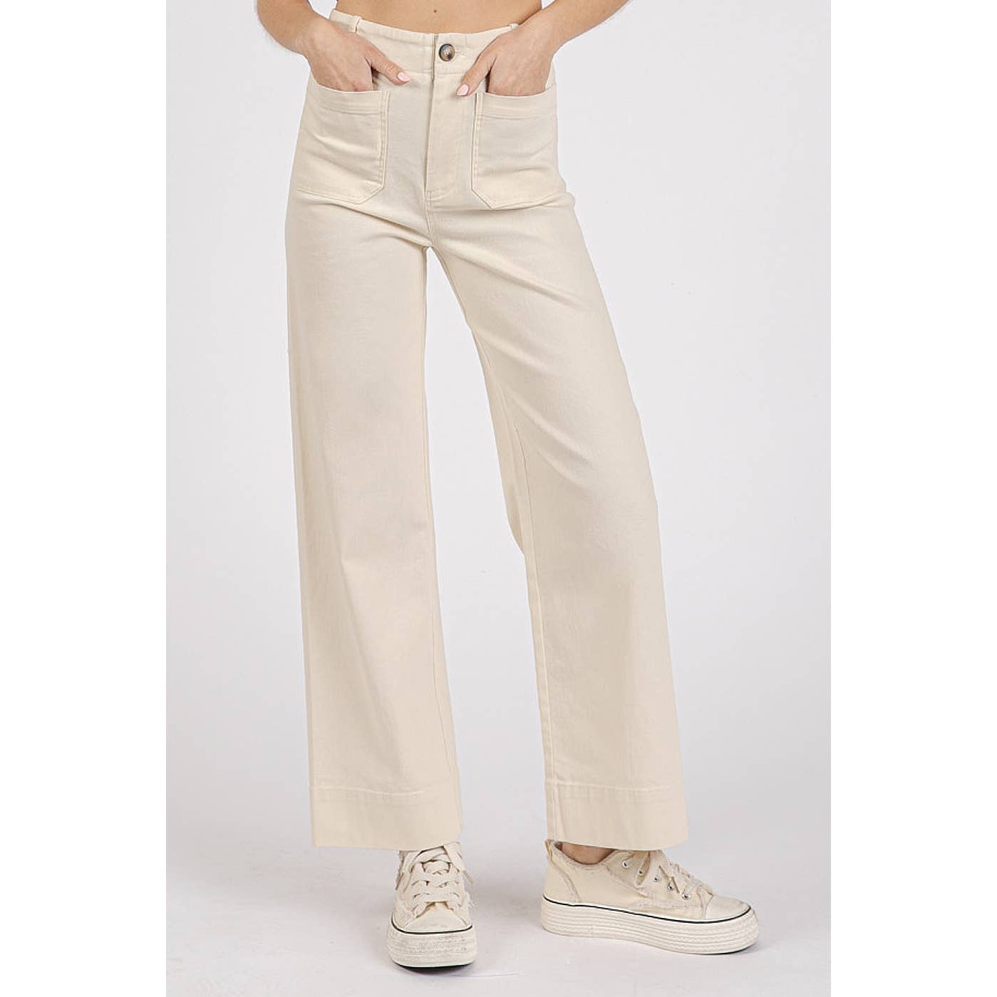 mittoshop - Wholesale Pants - Women's - TWILL PATCH POCKET HIGH RISE WIDE LEG PANTS18