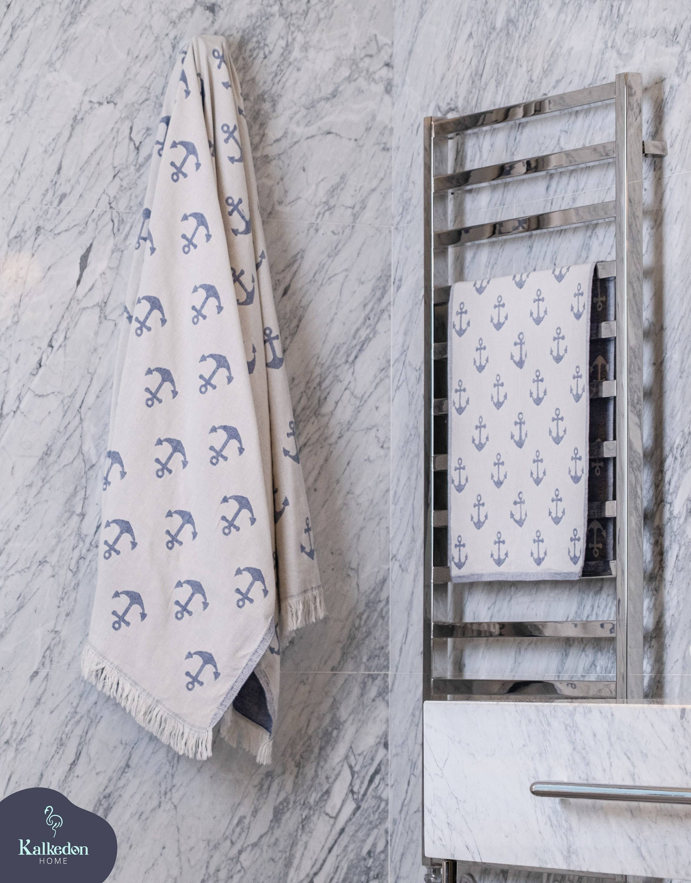 Kalkedon Towels - Vente Serviette de plage - Serviette de plage turque double face motif ancre2
