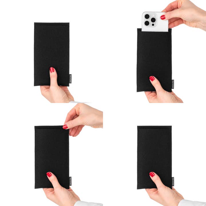 Simon Pike - Wholesale Phone Wallet - Unisex - “Boston” black wool felt mobile phone case