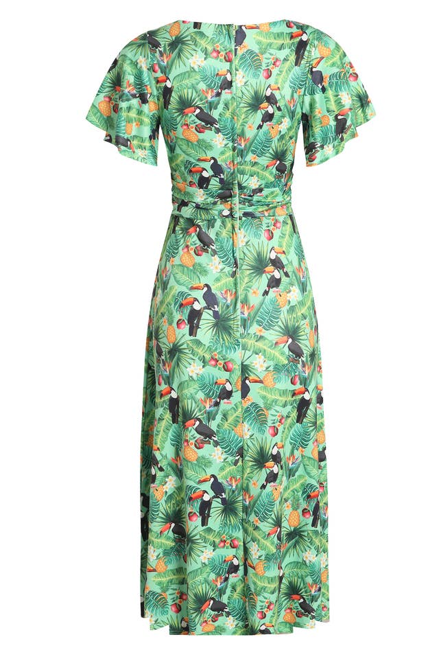 Dolly & Dotty - Wholesale Dress - Women's - Donna Petal Sleeves Summer Dress in Tropical Green Toucan3