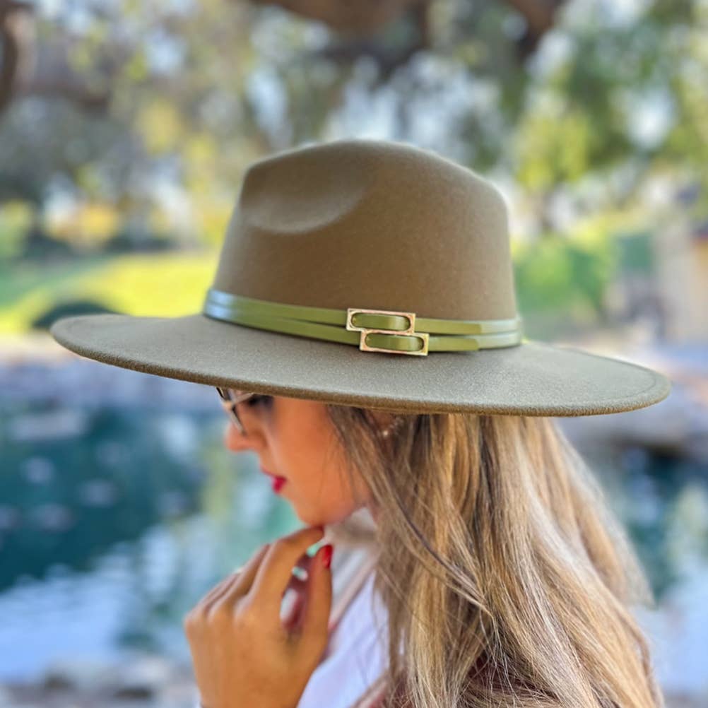 Refined Olive Fedora with Faux Leather Double Buckle Trim for wholesale on Faire