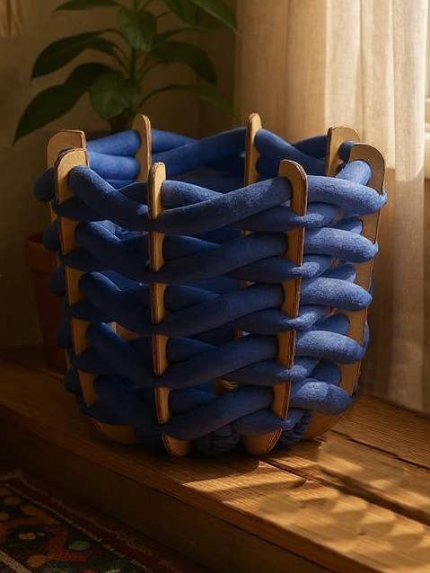 (L) Hullkorg i koboltblå ultrasuede för wholesale av Knots Studio