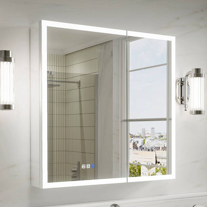 Medicine Cabinet 30" Frameless Double LED Anti-Fog Mirror for wholesale by Brio Lighting