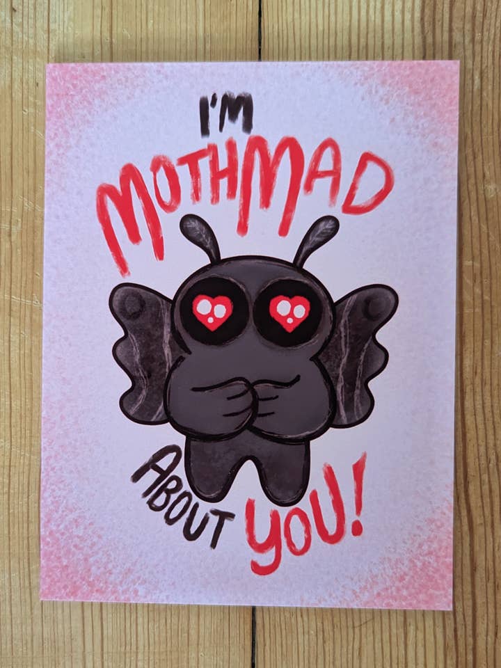 Mothmad om dig - söt romantisk Mothman gratulationskort för wholesale av Sadsquatch