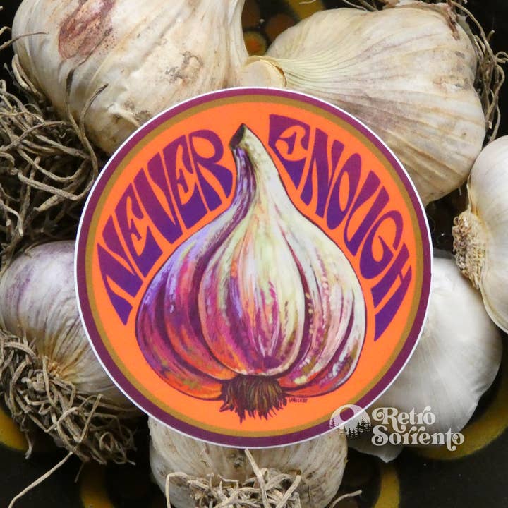 Aldrig tillräckligt med vitlök vinylklistermärke för wholesale av Retro Sorrento