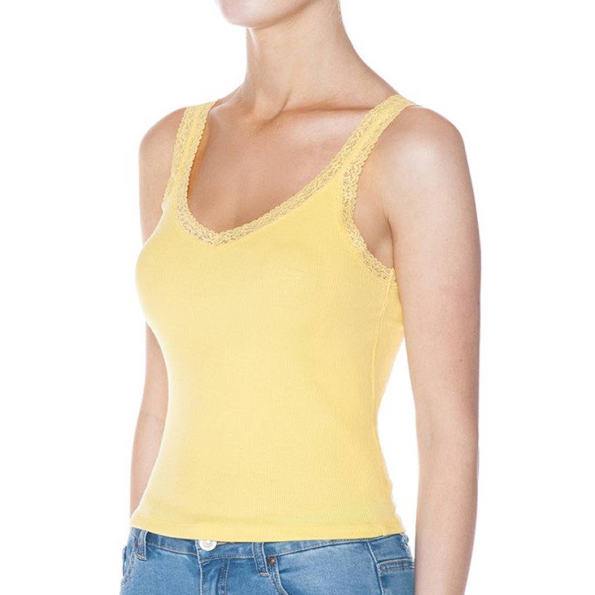 UP CLOTHING - Wholesale Tank Top - Women's - RIBBED V NECK LACE TRIMMED TANK TOP1