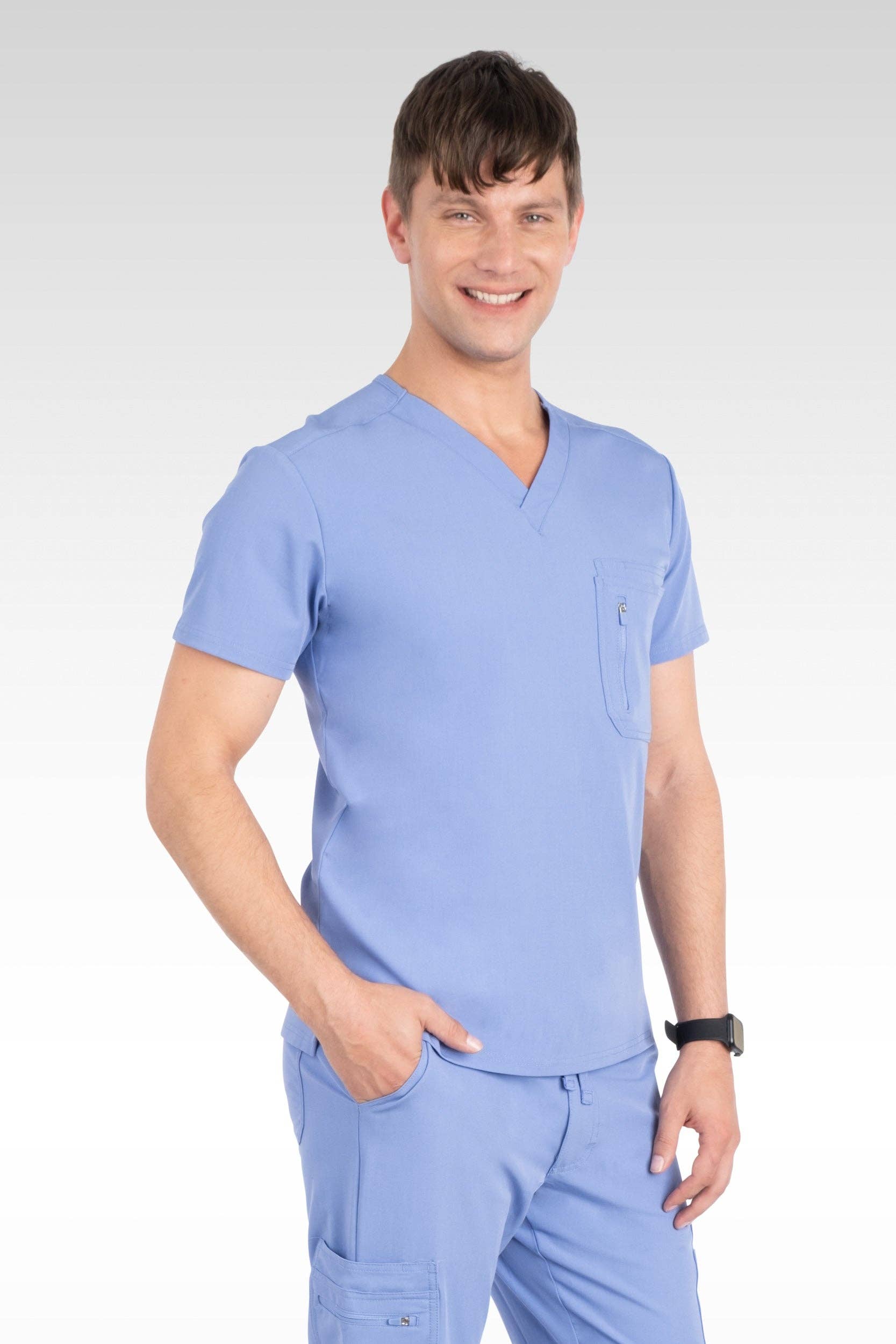 Aura Naturale - Venta al por mayor Uniforme de sanidad - Hombre - Caspian Hombre Clásico Cuello en V con 4 Bolsillos Blusa de Uniforme Médico (95001)13