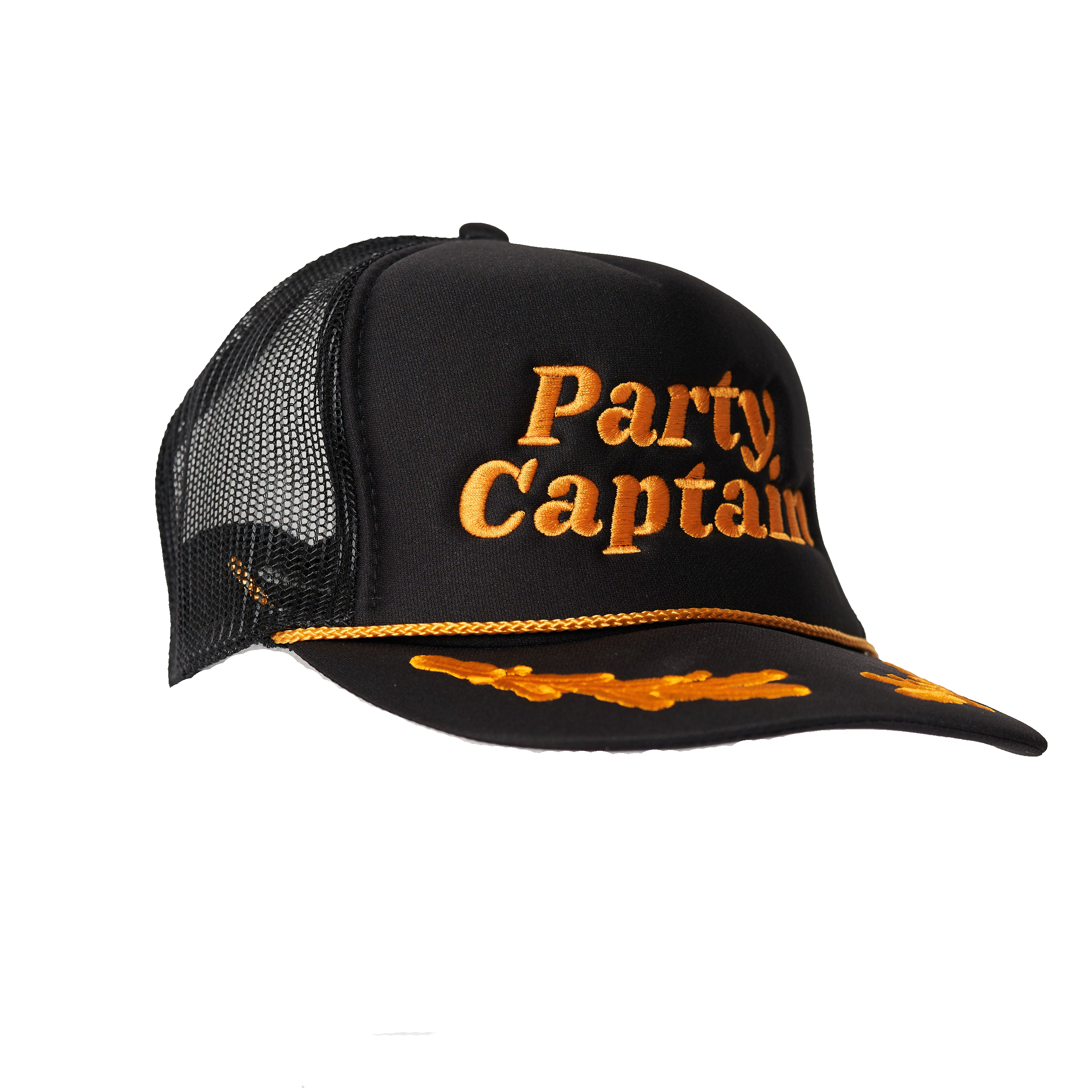 Kapten Blk/Gld Party Captain Trucker Hat för wholesale på Faire1