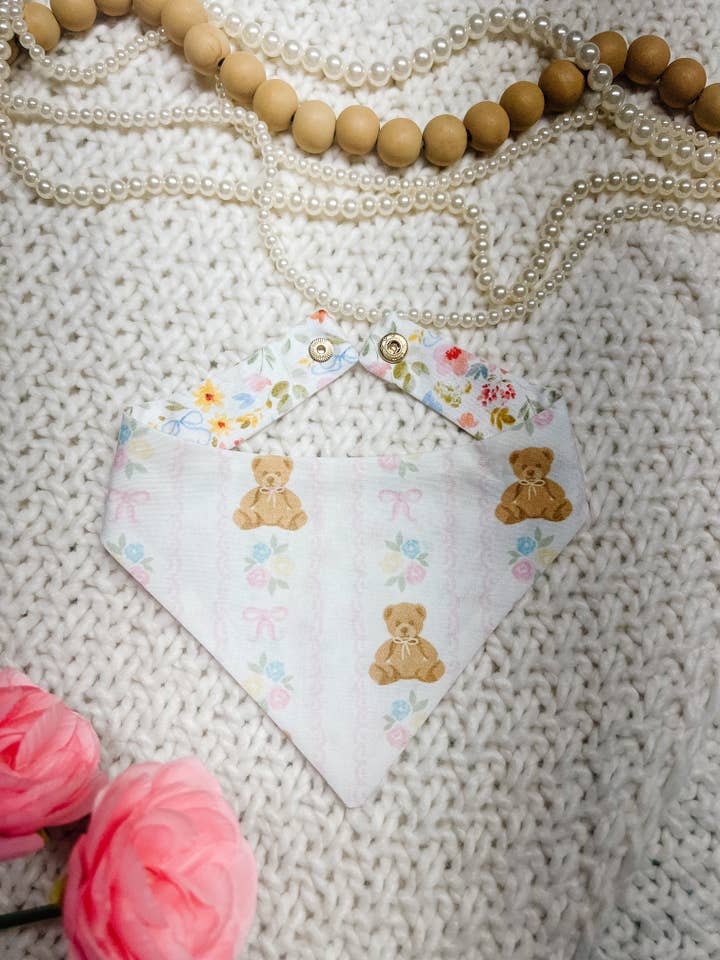 Teddy Bear Dog Bandana, Coquette Snap On Pet Scarf for wholesale by StellaLoo
