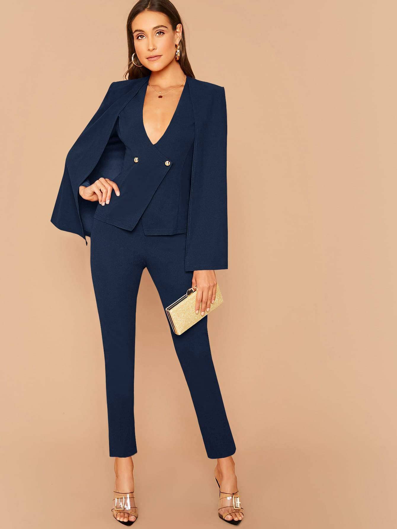 Flarix – wholesale Suit set – Women′s – double breasted cape blazer and tailored pants set1