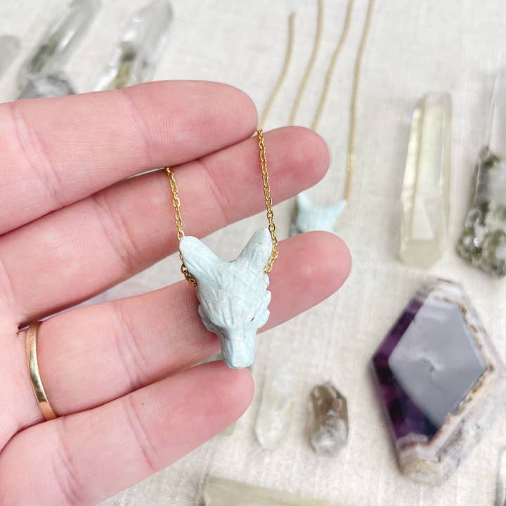 Ewelina Pas Jewelry - Wholesale Pendant/charm necklace - Mini Larimar Carved Wolf Necklace6