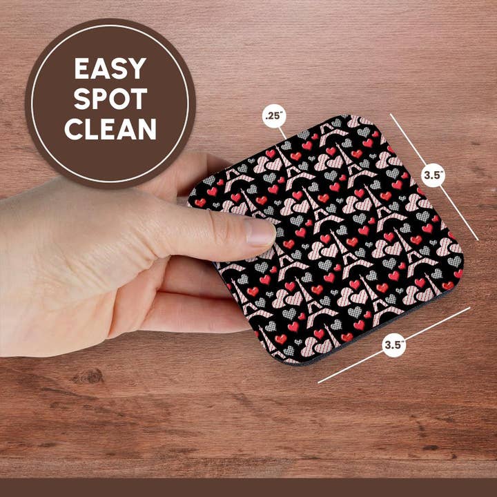 3dRose - Wholesale Coasters - 3dRose, Cute Red and Black Eiffel Towers and Hearts Pattern, Coaster13
