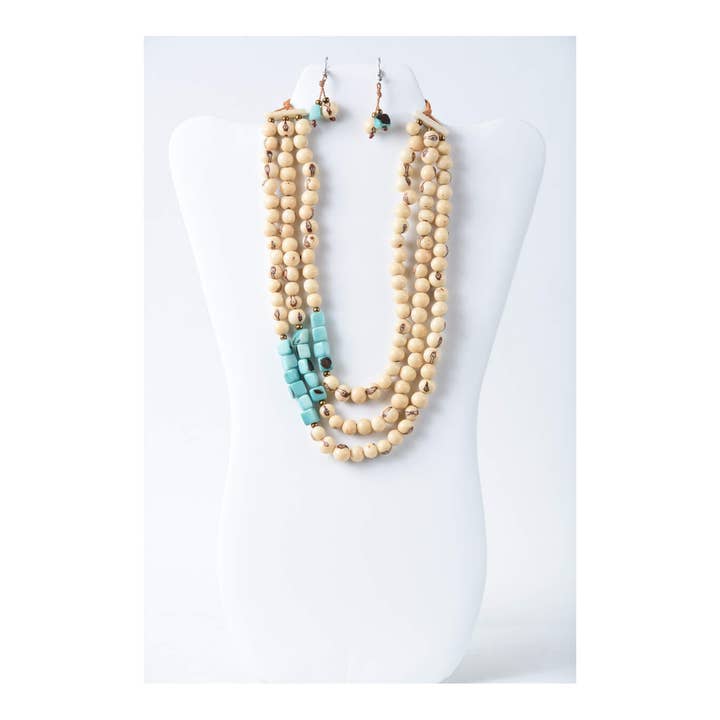 Conjunto de Colar e Brincos Simone Açaí & Tagua por atacado de TaguArtsy