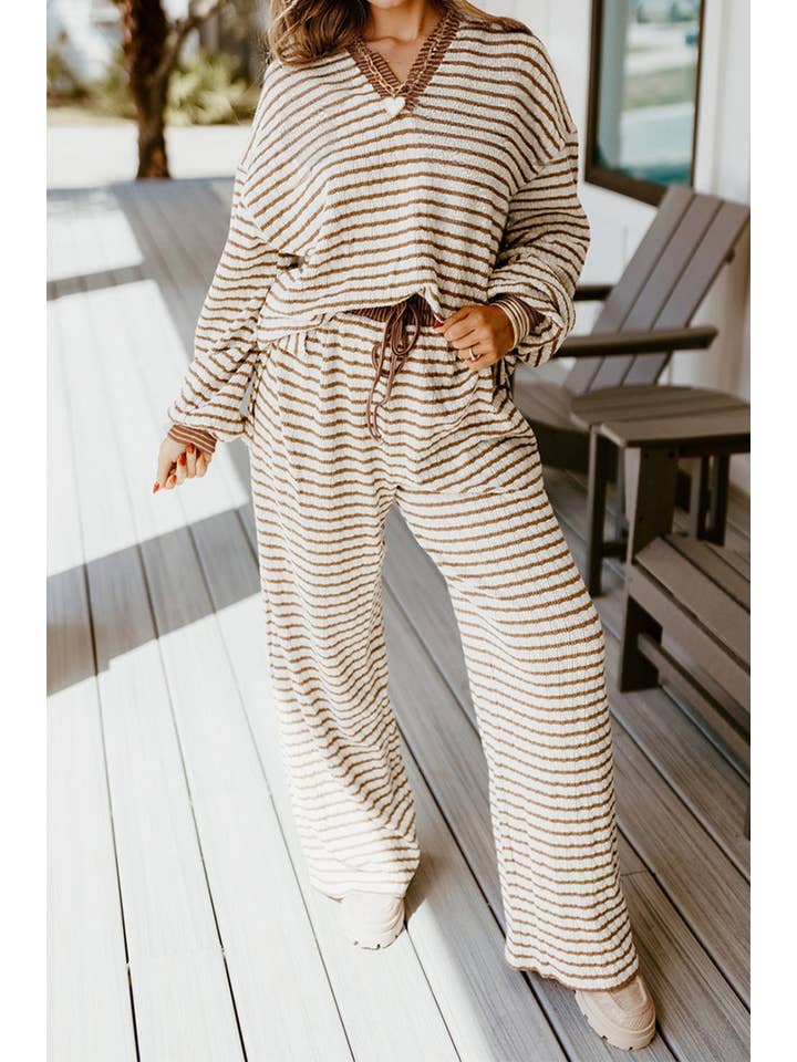 LA Society - Wholesale Lounge Set - Women's - Stripe Collared Pullover Top and Drawstring Pant Set8