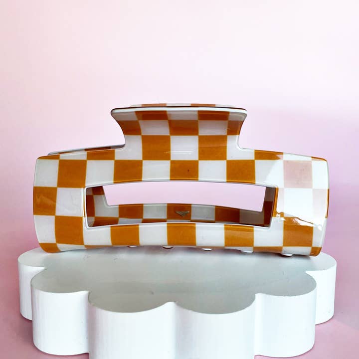 Burnt Orange/Tan Checkered Claw Clip for wholesale by Lady Eleanor & Co