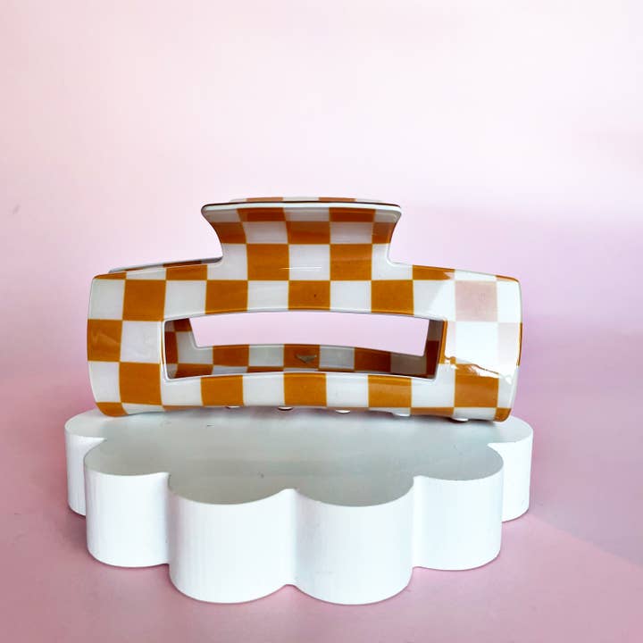 Lady Eleanor & Co - Wholesale Hair Clip - Women's - Burnt Orange/Tan Checkered Claw Clip