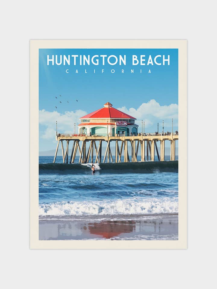 Huntington Beach, California - Vintage Travel Print for wholesale by Vintaprints