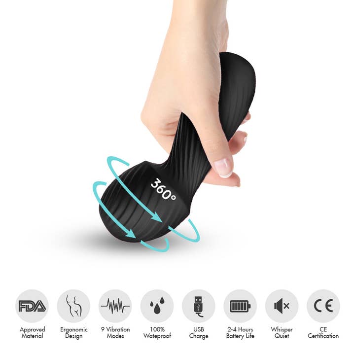 Kinky Pleasure - Wholesale Sex Toy - Bossoftoys - 52-00025 - Dazzle Black Silicone Massager USB - 9 Vibration Modes - Mini Wand7