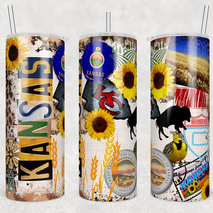 Kansas Sunflower State 20oz Skinny Tumbler for wholesale by Dogwood Graphics & Design