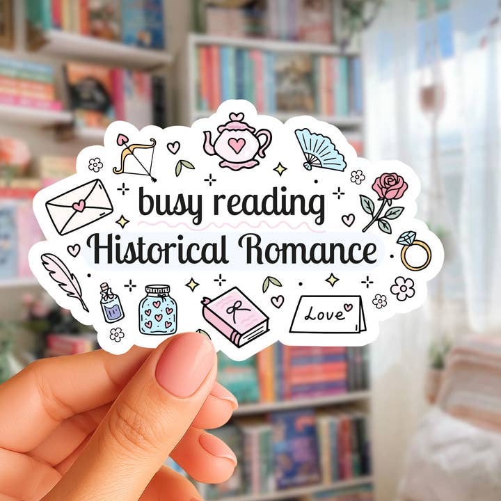 Busy Reading Historical Fiction Sticker for wholesale by Indie Heart Studio