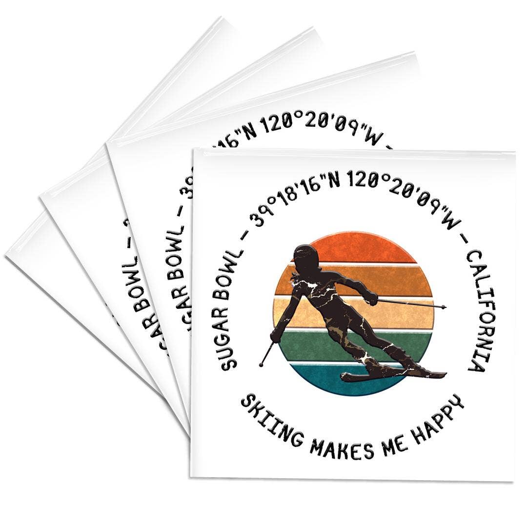 3dRose - Wholesale Coasters - 3dRose, Sugar Bowl, California. Woman skier on white. Downhill skiing sport, Coaster0