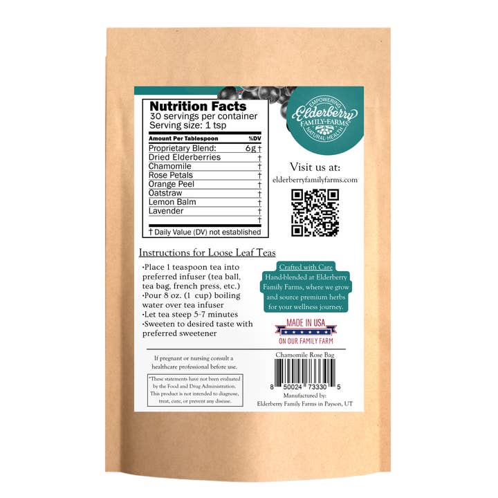 Elderberry Family Farms - Wholesale Health/detox tea - Elderberry Chamomile Rose Tea Refill Bag1