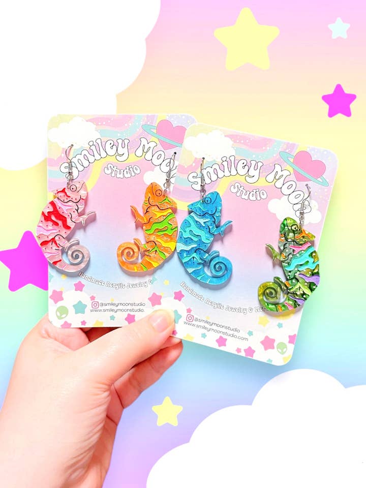 Chameleon Earrings for wholesale by Smiley Moon Studio