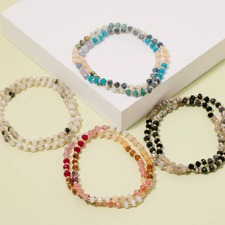 The Looks by Fame Accessories - Wholesale Beaded Bracelet - Semi Precious Faceted Stone Beaded Bracelet