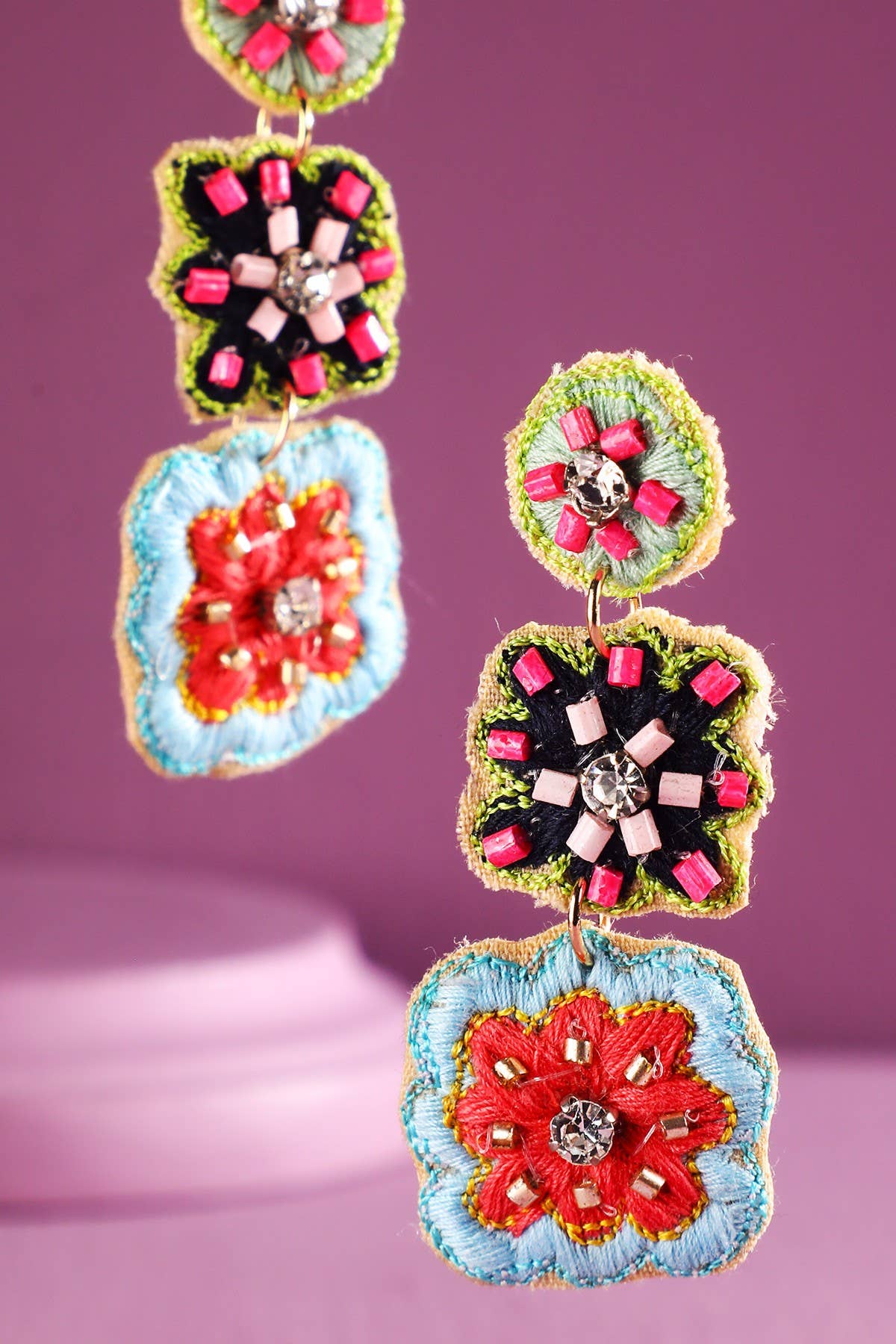 Urbanista - Wholesale Dangle Earrings - Hand Sewed Indian Flower Dangle Earrings0