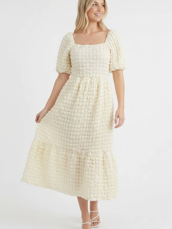PLUS SQUARE NECK BUBBLE TEXTURED MIDI DRESS for wholesale by Kori America