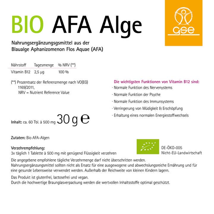 GSE organic supplements - Wholesale Oral Supplement/Vitamin - Afa algae (organic) - 60 tablets