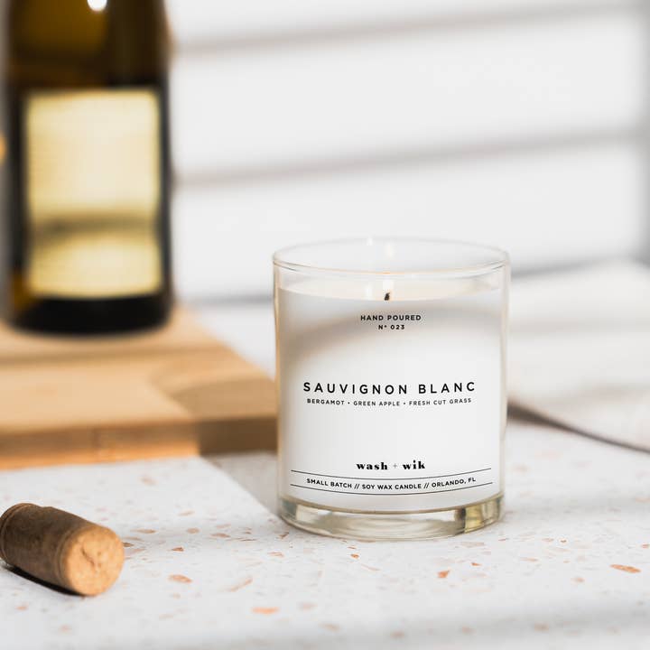 Wash and Wik - Wholesale Jar/Filled Candle - Sauvignon Blanc Scented Soy Wax Candle | Wine Candle- 1 Wick0