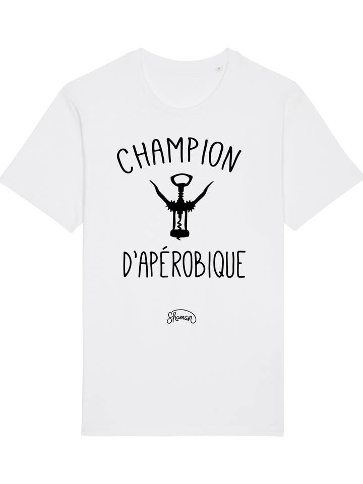 WHITE MEN'S T-SHIRT CHAMPION OF APÉROBIQUE for wholesale by Le Roi du T-shirt