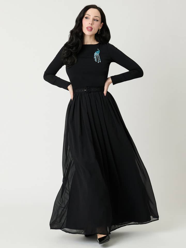 Unik Vintage Svart & Påfågel Brosch Maxiklänning för wholesale av Unique Vintage