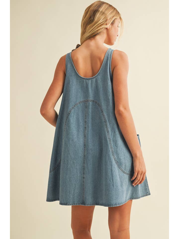 SIDE POCKET SLEEVELESS DENIM DRESS for wholesale on Faire