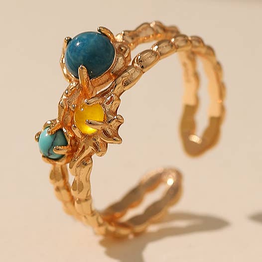 Chain Ring with Colorful Stones for wholesale by La Solana Design