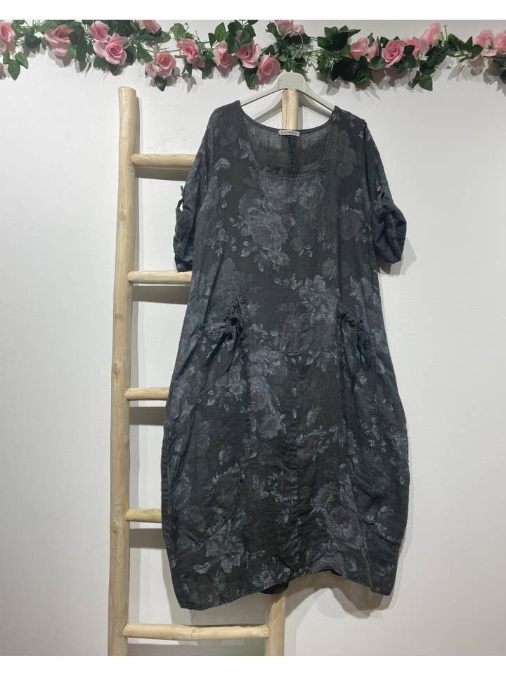 LINEN & COTTON HOUSE - Wholesale Dress - Women's - LINEN DRESS. 7697 FLOWERS SPRING SUMMER CLOTHING