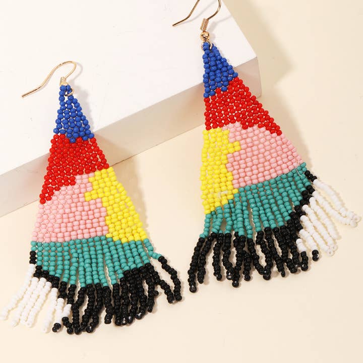 Triangle Seed Beaded Fringe Earrings for wholesale by Anarchy Street