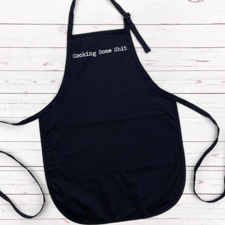 Tablier noir Cooking Some Shit, Tablier de cuisine, Tablier drôle, Tablier personnalisé, Tablier de chef, Tablier fantaisie, Lin, Tablier de cuisine pour la vente par Brandi Dai Designs