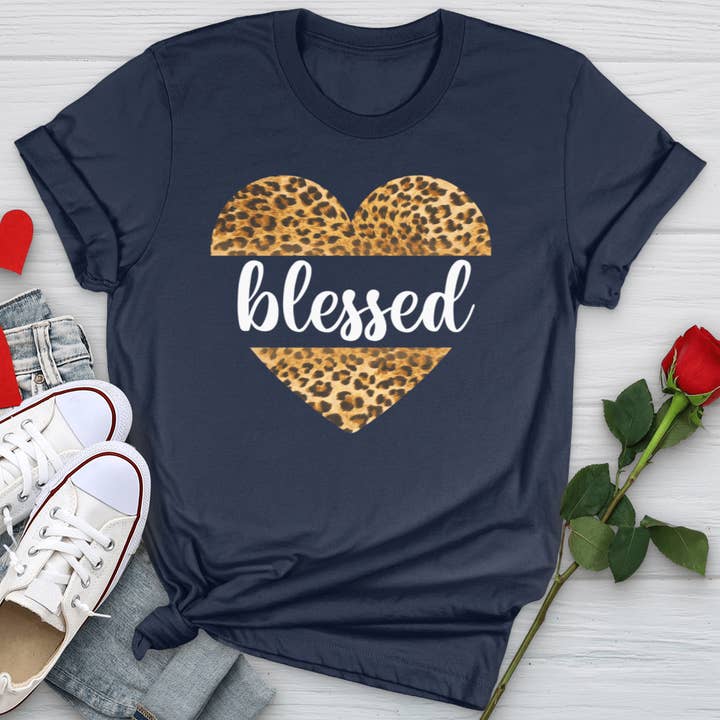 Blessed Leopard Heart Softstyle Tee for wholesale by Christian Lifestyle Collections