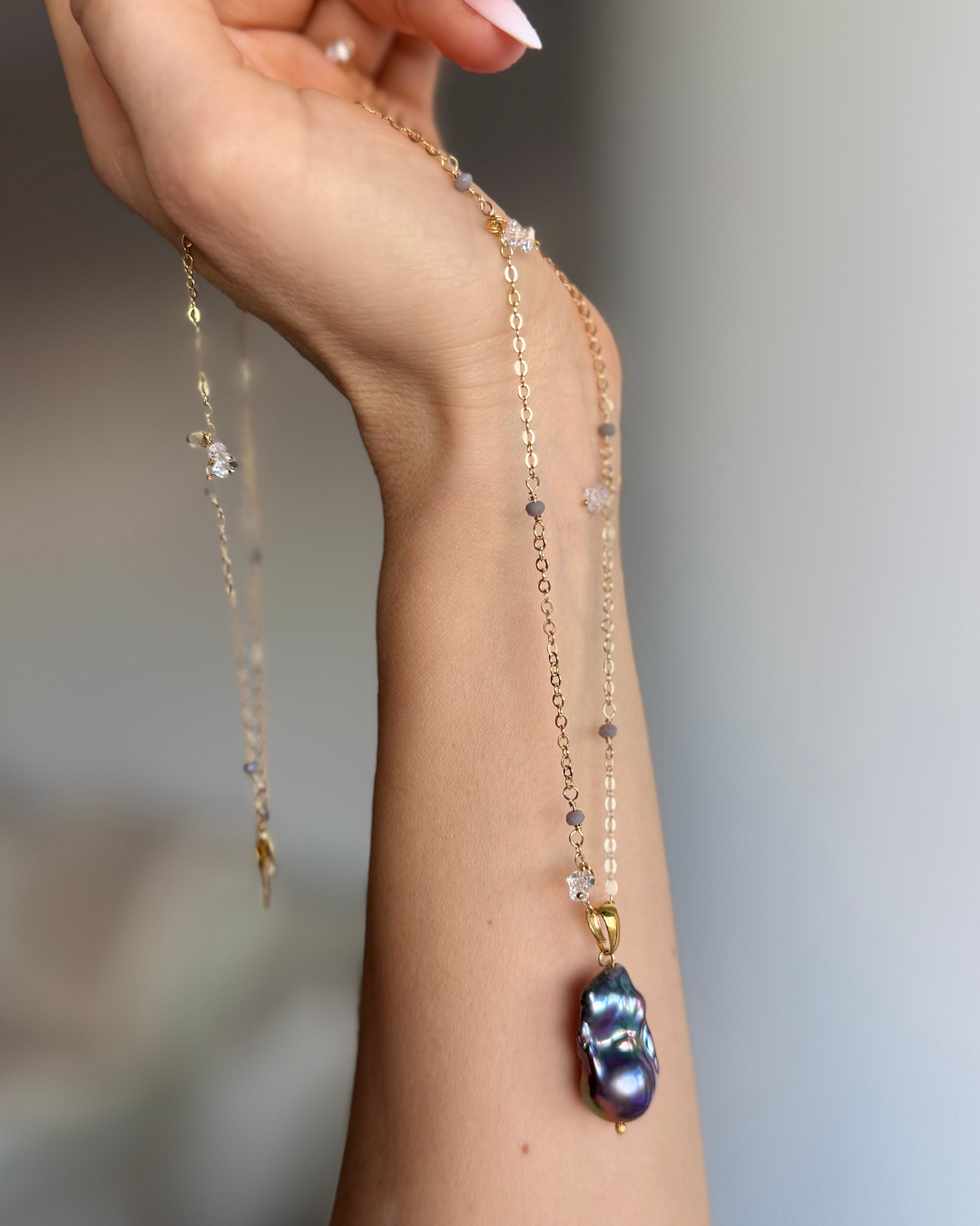 WILYMI Jewelry Co - Wholesale Pendant/Charm Necklace - Tahitian Pearl Necklace + Herkimer Diamonds2