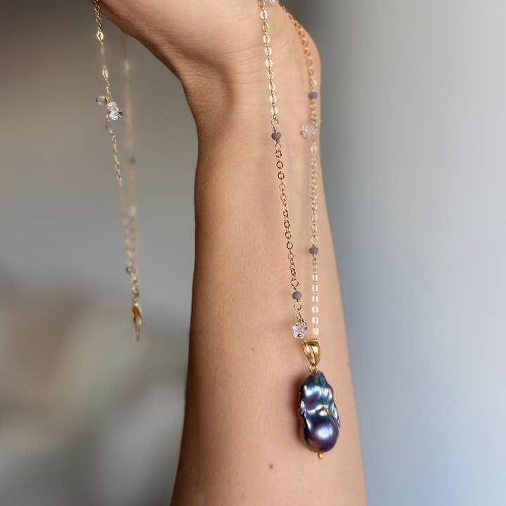 WILYMI Jewelry Co - Wholesale Pendant/Charm Necklace - Tahitian Pearl Necklace + Herkimer Diamonds2