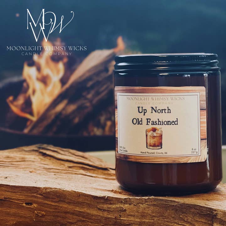 Up North Old Fashioned | Vela de cera de soja de lujo personalizable para venta al por mayor de Moonlight Whimsy Wicks