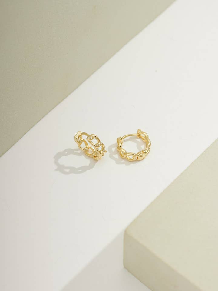 Demi-Fine Jewelry Petite Link Huggies | Best Sellers for wholesale by Bossaglam Jewelry