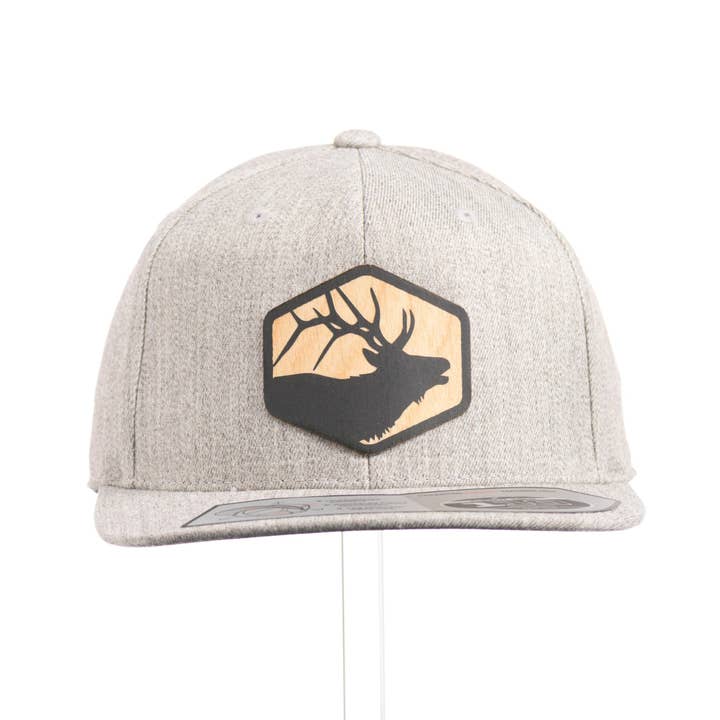 Elk Silhouette Flexwood Heather Grey Flat Bill Hat for wholesale by Last Best Supply Co